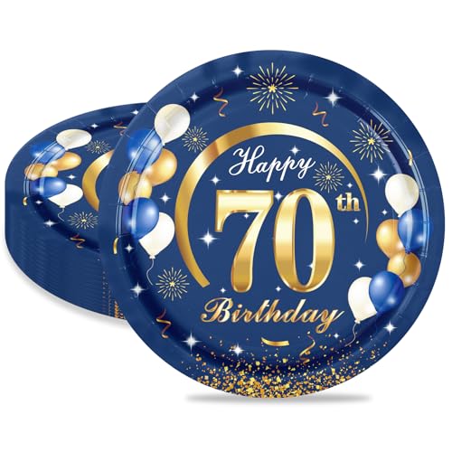 MORAINJAY 70 Geburtstag Pappteller,16 Stück Blau mit Gold Pappteller für Mann Frau 70 Geburtstag Party,9inch/23cm Pappteller für 70. Geburtstag Party Deko MORAINJAY 70 Geburtstag Pappteller,16 Stück Blau mit Gold Pappteller für Mann Frau 70 Geburtstag Party,9inch/23cm Pappteller für 70. Geburtstag Party Deko von MORAINJAY