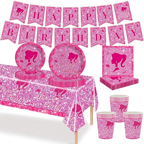 MORAINJAY 70 tlg. Hot Pink Mädchen Party Tischgedeck, Hot Pink Party Deko, Banner, Becher, Pappteller, und Servietten für Prinzessinnen Geburtstag Party Zubehör MORAINJAY 70 tlg. Hot Pink Mädchen Party Tischgedeck, Hot Pink Party Deko, Banner, Becher, Pappteller, und Servietten für Prinzessinnen Geburtstag Party Zubehör von MORAINJAY