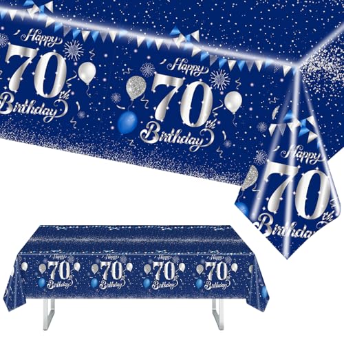 MORAINJAY 70. Geburtstag Tischdecke, 137x274cm Blau Mit Silber für Mann Frau, Rechteckige Party Deko zum 70. von MORAINJAY