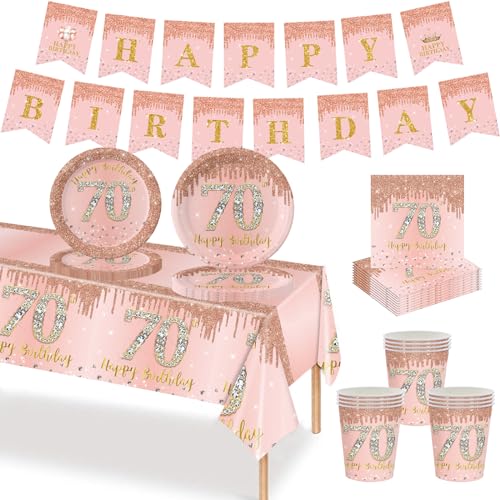 MORAINJAY 70. Roségold Partygeschirr Geburtstag 70 Teiliges Set. Pappteller, Pappbecher, Servietten, Papierbanner, 70 Jahre Party für Herren und Damen Geburtstag Tischdeko MORAINJAY 70. Roségold Partygeschirr Geburtstag 70 Teiliges Set. Pappteller, Pappbecher, Servietten, Papierbanner, 70 Jahre Party für Herren und Damen Geburtstag Tischdeko von MORAINJAY