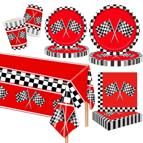 MORAINJAY 97 Stück Rennwagen Partygeschirr Set Rennsport Party Deko Pappteller, Pappbecher, Servietten, Tischdecke für Racing Mottopartys und Kindergeburtstage MORAINJAY 97 Stück Rennwagen Partygeschirr Set Rennsport Party Deko Pappteller, Pappbecher, Servietten, Tischdecke für Racing Mottopartys und Kindergeburtstage von MORAINJAY