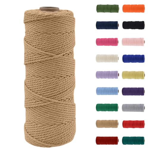MORAINJAY Makramee Garn 3 mm, Makramee Garn Leinenfarbe, Makramee Baumwollgarn 3mmx100m, Baumwollkordel Natur, Baumwoll Bastelschnur für Basteln Stricken Boho Deko DIY Handwerk Wandbehang Wohnzimmer von MORAINJAY