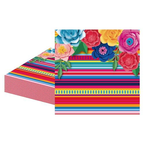 MORAINJAY 20 Stück Mexican Floral Party Servietten, 33x33cm Servietten Geburtstag Tischdekorationen, Farbige Cocktail Tischserviette Napkins für Junge Mädchen Geburtstag Party, Hochzeit und Jubiläen von MORAINJAY