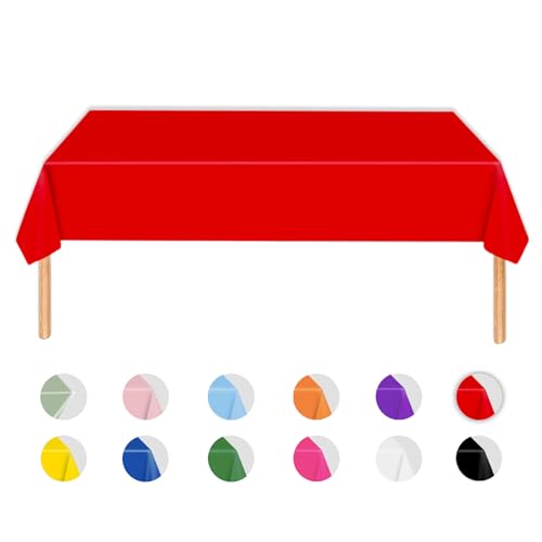 MORAINJAY Rot Tischdecke,137x274cm Tischtuch Plastiktischdecke,Rechteckige Tischabdeckung Gartentischdecke Outdoor Table Cloth für Geburtstag,Gastronomie,Feste,Party,Hochzeiten oder Haushalt von MORAINJAY