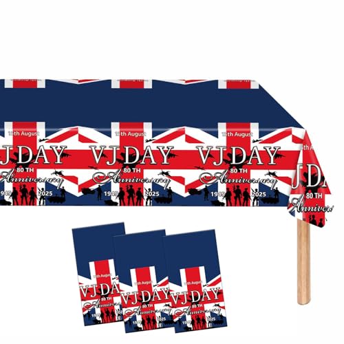 MORAINJAY Tischdecken zum 80. Hochzeitstag, 3 Stück, 137 x 274 cm, Sieg über Japan, Party-Tischdecken, VJ Day 2025, Dekorationen für 80 Jahre Gedenkfeiern MORAINJAY Tischdecken zum 80. Hochzeitstag, 3 Stück, 137 x 274 cm, Sieg über Japan, Party-Tischdecken, VJ Day 2025, Dekorationen für 80 Jahre Gedenkfeiern von MORAINJAY