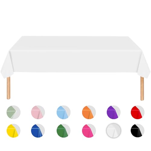 MORAINJAY Weiß Tischdecke,137x274cm Tischtuch Plastiktischdecke,Rechteckige Tischabdeckung Gartentischdecke Outdoor Table Cloth für Geburtstag,Gastronomie,Feste,Party,Hochzeiten oder Haushalt von MORAINJAY