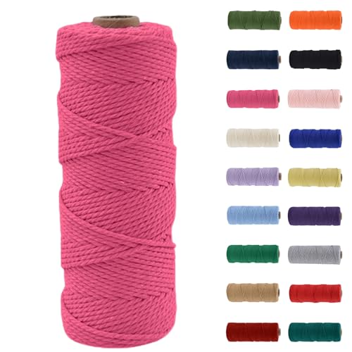 Makramee Garn 2mm, Makramee Garn Rosenrot, Makramee Baumwollgarn 2mmx100m, Baumwollkordel Natur, Baumwoll Bastelschnur für Basteln Stricken Boho Deko DIY Handwerk Wandbehang Wohnzimmer Balkon von MORAINJAY