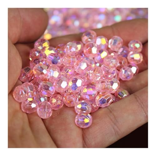 500 Stück 6/8/10 mm schillernde, transparente Acrylperlen für Modeschmuck / DIY / Perlentaschen-Design (Rosa, 10 mm) von MORENTSU