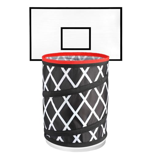 MORNING SUN Basketballkorb Mülleimer mit Holz Backboard,Originell Basketball Deko für Basketball Fans,Klein Spielzeugkorb,Faltbarer Papierkörbe für Kinderzimmer Schlafzimmer Büro,Polyester von MORNING SUN