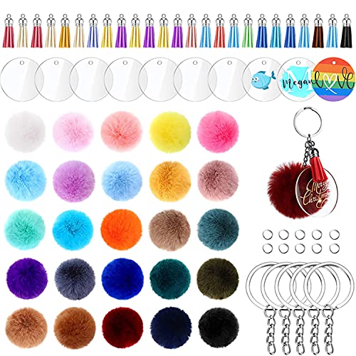 195-teiliges Schlüsselanhänger-Bastelset mit 25 Transparenten Acrylscheiben, 25 Flauschigen Pompom-Bällen, 25 Lederquasten, 40 Schlüsselanhänger, 80 Sprungringe, Niedliches Charm-Bild für Vinyl 195-teiliges Schlüsselanhänger-Bastelset mit 25 Transparenten Acrylscheiben, 25 Flauschigen Pompom-Bällen, 25 Lederquasten, 40 Schlüsselanhänger, 80 Sprungringe, Niedliches Charm-Bild für Vinyl von MORROWCAMP