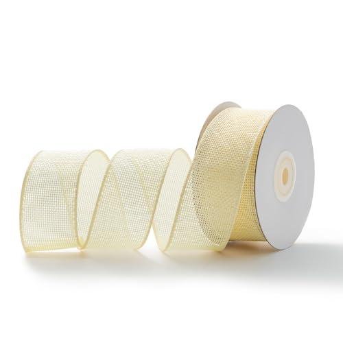 MORSUNBELA Beige Schleifenband Geschenkband Breit 3,8 cm Burlap Vintage Verdrahtet Sackleinen Decoband von MORSUNBELA