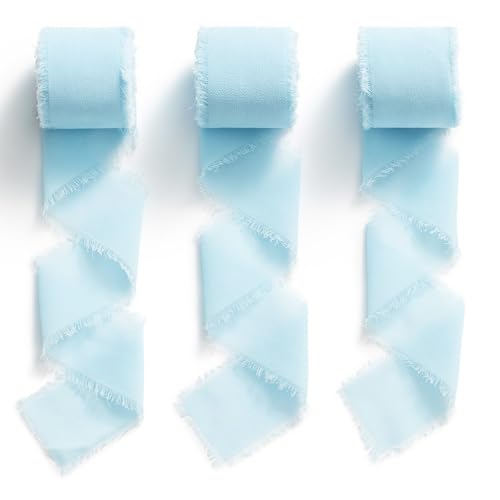 MORSUNBELA Chiffonband Blau Schleifenband Hochzeit Breit Geschenkband Stoffband Hellblau 38mm Deko Bänder MORSUNBELA Chiffonband Blau Schleifenband Hochzeit Breit Geschenkband Stoffband Hellblau 38mm Deko Bänder von MORSUNBELA