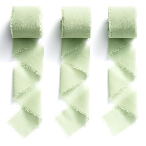 MORSUNBELA Chiffonband Grün Schleifenband Geschenkband Stoffband 3,8 cm x 19,2 m Fransenband Salbeigrün MORSUNBELA Chiffonband Grün Schleifenband Geschenkband Stoffband 3,8 cm x 19,2 m Fransenband Salbeigrün von MORSUNBELA