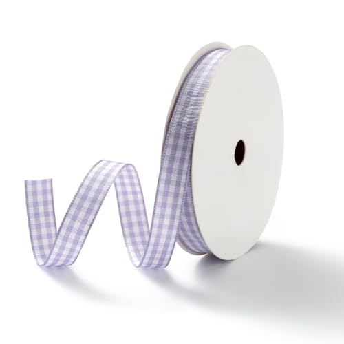 MORSUNBELA Karoband Schleifenband Kariert Geschenkband Landhaus Dekoband (violett, 1cm) von MORSUNBELA