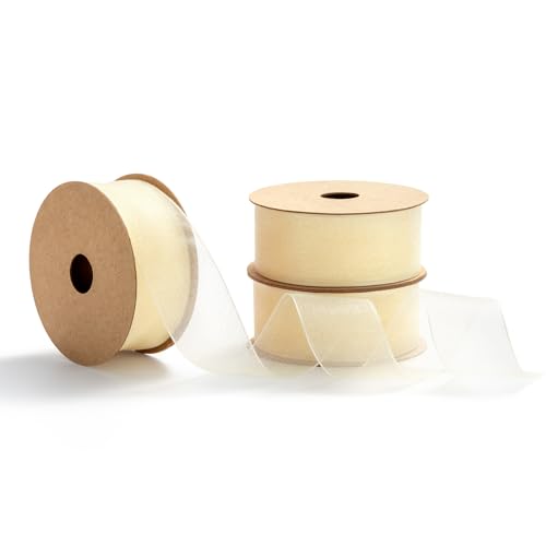 MORSUNBELA Organzaband Beige Geschenkband Breit Schleifenband Hochzeit Seidenband Dekorative Bänder,25 mm X 9 m,Creme MORSUNBELA Organzaband Beige Geschenkband Breit Schleifenband Hochzeit Seidenband Dekorative Bänder,25 mm X 9 m,Creme von MORSUNBELA