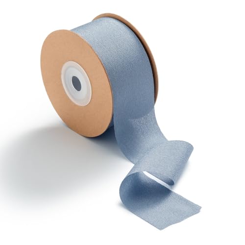 MORSUNBELA Schleifenband Blau Grau Dekoband 3,8 cm x 23 m Dickes Geschenkband Blau Breit Dusty Blue Deko Chiffonband Blaue Seidenband von MORSUNBELA