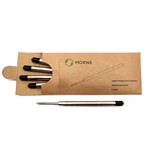 MORWE – Kugelschreiberminen schwarz/ 5er Set Großraum Minen G2 passend für viele Kugelschreiber/Kugelschreiber-Minen aus Metall für nachfüllbare, nachhaltige Kugelschreiber schwarze Tinte von MORWE