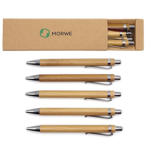 MORWE – Nachhaltiges Kugelschreiber Set/Edles Schreibset aus 5 Holz Kugelschreibern/Hochwertiger Bambus Kugelschreiber als nachhaltiges Geschenk für Kollegen, Freunde, Büro von MORWE