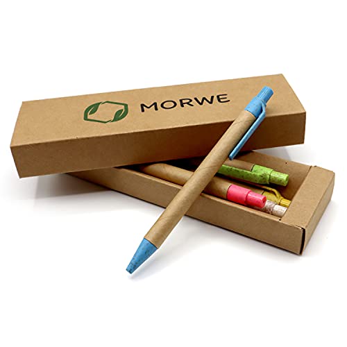 MORWE – Nachhaltiges Kugelschreiber Set/Edles Schreibset aus 5 Kugelschreibern/Nachhaltige Kugelschreiber aus Pappe und Weizenstroh/Ökologische Geschenke für Kollegen, Freunde, Büro/Mine schwarz von MORWE