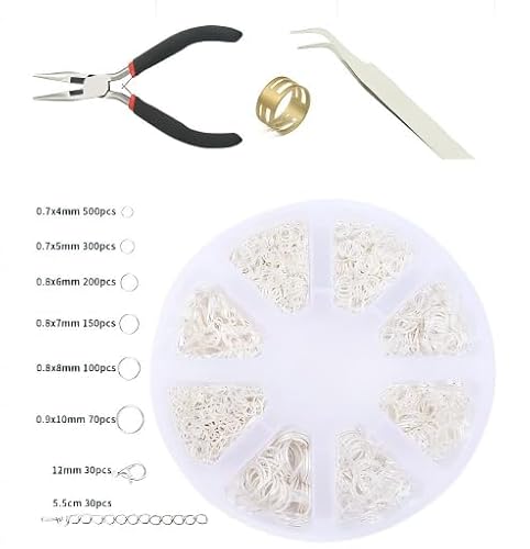 1383 Stück Biegeringe Edelstahl Werkzeug-Set (8 Größen) – Metall Sprungringe mit Zange, Pinzette & Aufbewahrungsbox, DIY Schmuckherstellung, Ketten Reparatur(Silver) von MOSNOW