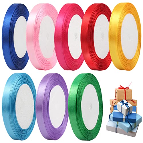 MOSNOW 8 Rollen Satinband, 10mm x 22M Satinband Geschenkband Schleifenband, Stoffband Basteln geeignet für Geschenke, Geburtstagsfeiern, Hochzeiten, Verschönern von MOSNOW