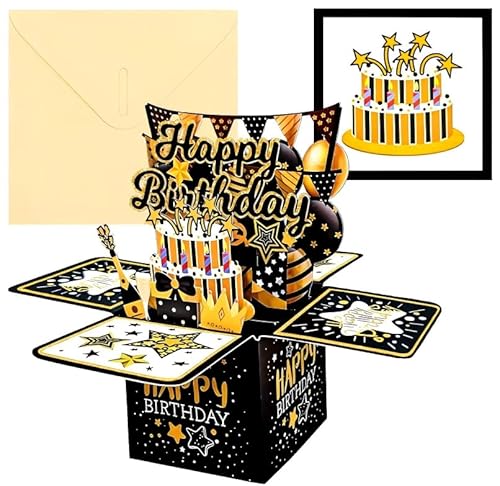 Schwarz-Gold 3D Pop-up Geburtstagskarte, Happy Birthday Geburtstagskarte, Geburtstagskarte Frau Mann, Schwarze Klappkarte mit Umschlag, Perfekt für Familien, Freunde Schwarz-Gold 3D Pop-up Geburtstagskarte, Happy Birthday Geburtstagskarte, Geburtstagskarte Frau Mann, Schwarze Klappkarte mit Umschlag, Perfekt für Familien, Freunde von MOSNOW