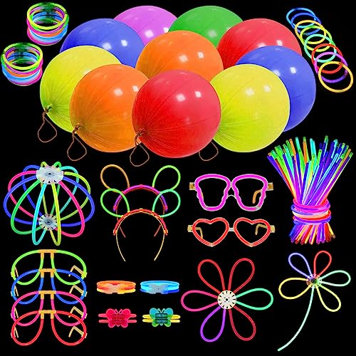 MOSSNDAR Knicklichter Party Set 238 PCS,Leuchtstäbe mit Große Punch Ballons,Neon Brille, Glow Sticks für Neon Party Deko,Hochzeit,Kinder,Kindergeburtstag,Halloween,Weihnachtsdeko,Silvester,Feuerwerk von MOSSNDAR