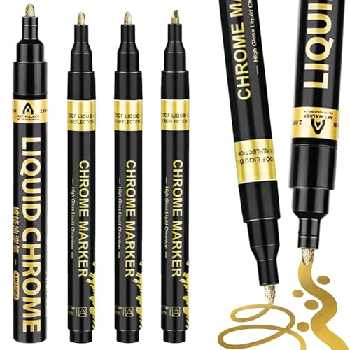 MOSTEDE Metallic Chrom Markierungsstift Set 4 Stück Permanent Wasserfest Spiegeleffekt Metallic Marker Reflektierend Glänzend Permanenter Kunst Flüssig Chrom Stift Für Diy Basteln, Metallmodelle MOSTEDE Metallic Chrom Markierungsstift Set 4 Stück Permanent Wasserfest Spiegeleffekt Metallic Marker Reflektierend Glänzend Permanenter Kunst Flüssig Chrom Stift Für Diy Basteln, Metallmodelle von MOSTEDE