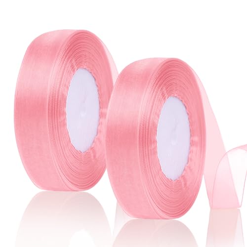 MOSTFUN 2 Rollen Organzaband Rosa 45m x 20mm Chiffo Geschenkband Transparentes Organzaband Chiffonband Dekoband für Geschenkverpackung Hochzeit Taufe Geburtstag Weihnachten von MOSTFUN