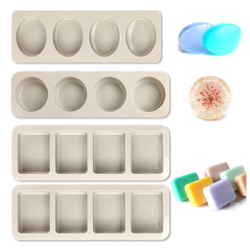 4 Stück Silikon-Seifenformen, 4 Mulden, Seifenformen, handgefertigte Seifenformen, Silikonformen für Seifenherstellung für Schokolade, Backen, Gelee 4 Stück Silikon-Seifenformen, 4 Mulden, Seifenformen, handgefertigte Seifenformen, Silikonformen für Seifenherstellung für Schokolade, Backen, Gelee von MOSTFUN