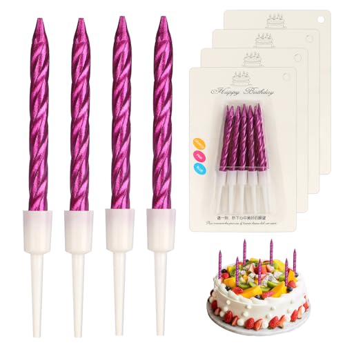 40 Stücke Geburtstagskerzen, Spiral Metallisch Kerzen Geburtstag für Torte, Kuchenkerzen mit Halterung, Kurze Dünne Kerzen für Geburtstag Hochzeit Party Kuchen Dekorationen (Lila) von MOSTFUN