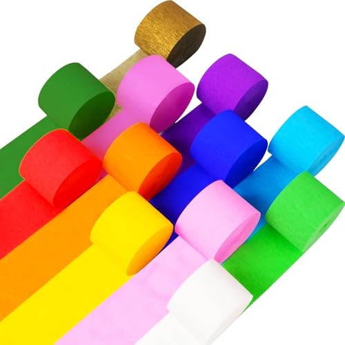 MOSTFUN 12 Rollen Krepppapier Bunt, 12 Farben Kreppband Regenbogen, DIY Kreppbänder für Partydekorationen, Geburtstagsdekorationen, Hochzeitsdekorationen (4,5 cm x 25 m/Rolle) von MOSTFUN