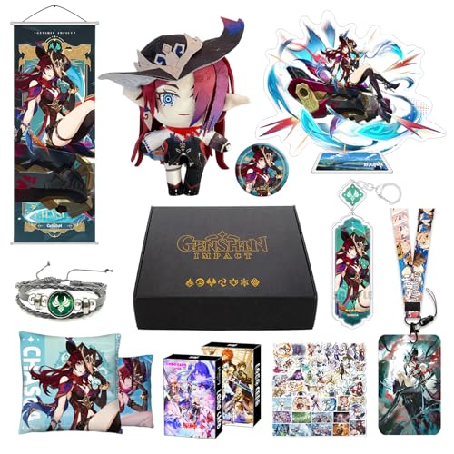 MOTAO Genshin Impact Box Chasca Merch Set - Plüschpuppe, Poster, Kissenbezug, Acrylständer, Armband, Abzeichen, Schlüsselanhänger, Kartenhalter, 30 Lomo Karten, 50 Aufkleber (Chasca) von MOTAO