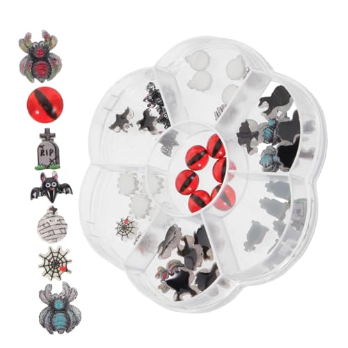 MOTHNUR 1 Schachtel Halloween Nail Charms Langlebige Resin Nail Art Studs mit Spinne Fledermaus Geist Vielseitige DIY Nagelkunst für Party und Alltag Kreative Halloween Maniküre Zubehör von MOTHNUR