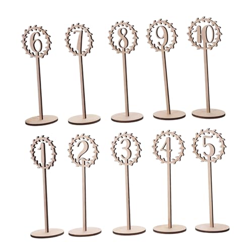 MOTHNUR 10 Stück Teiliges Holz Tischnummern für Hochzeit Tischdekoration Natürliche Holzzahlen Stabile Tischnummernhalter für Bankette und Feiern von MOTHNUR