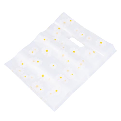 MOTHNUR 100 Stück Transparente Plastiktüten mit Blumenmuster Tragetaschen Mittelgroß Leichte Geschenkverpackung mit Henkel für Schmuck Lebensmittel und Partybedarf von MOTHNUR
