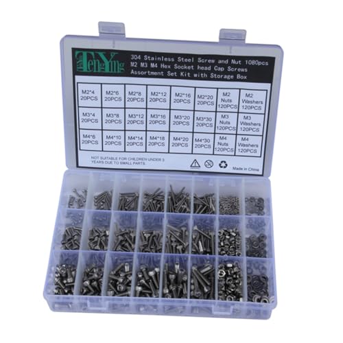 MOTHNUR 1080 Stück Teiliges Edelstahl Schrauben Muttern Unterlegscheiben Set mit Innensechskant Schrauben Sortiment Box Hitzebeständig Rostfrei für Heimwerker Reparatur MOTHNUR 1080 Stück Teiliges Edelstahl Schrauben Muttern Unterlegscheiben Set mit Innensechskant Schrauben Sortiment Box Hitzebeständig Rostfrei für Heimwerker Reparatur von MOTHNUR