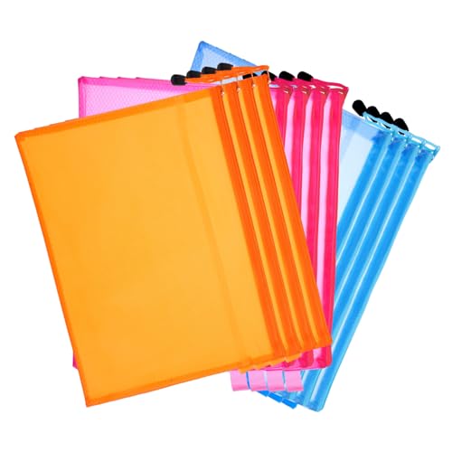 MOTHNUR 12 Stück Teiliges PVC Dokumententaschen Reißverschluss Transparente Schmutz Verschleißfeste Aufbewahrungstaschen in Blau Orange für Schule Büro und Reisen von MOTHNUR