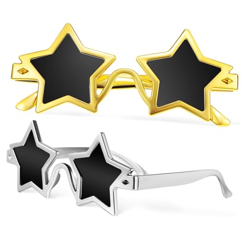 MOTHNUR 2 Paare Sonnenbrillen Erwachsene Partybrillen aus Robustem PVC Pentagrammform als Fotorequisite und Auffälliges Partyzubehör in Gold und Silber MOTHNUR 2 Paare Sonnenbrillen Erwachsene Partybrillen aus Robustem PVC Pentagrammform als Fotorequisite und Auffälliges Partyzubehör in Gold und Silber von MOTHNUR