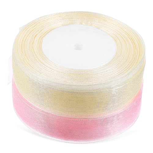 MOTHNUR 2 Rollen Transparente Organza Geschenkband Breit Weiche Polyesterbänder in Cremeweiß und Rosé Dekorative Schleifenbänder für Hochzeiten Weihnachten Partydekoration und DIY von MOTHNUR