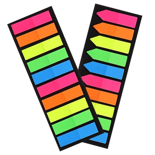 MOTHNUR 2 Sätze Pet Haftmarker Selbstklebende Fluoreszierende Pfeilförmige Tabs zum Markieren und Annotieren von Büchern Wiederablösbar Beschreibbar für Schule Büro und Studium von MOTHNUR