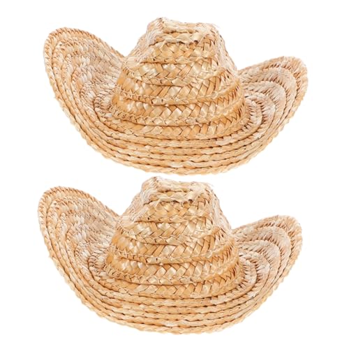 MOTHNUR 2 Stück Mini Cowboy Hüte für Puppen Haustiere Miniatur Strohhut Bastelset Western Stil Vielseitige Dekoration Foto Requisiten Kreative DIY Accessoires von MOTHNUR