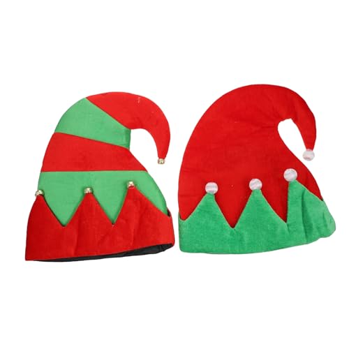 MOTHNUR 2 Stücke Teiliges Weihnachts Elfenmützen Festliche Party Deko Langlebige Cosplay Hüte für Erwachsene Rot Patchwork Design für Weihnachtsfeier und Karneval von MOTHNUR