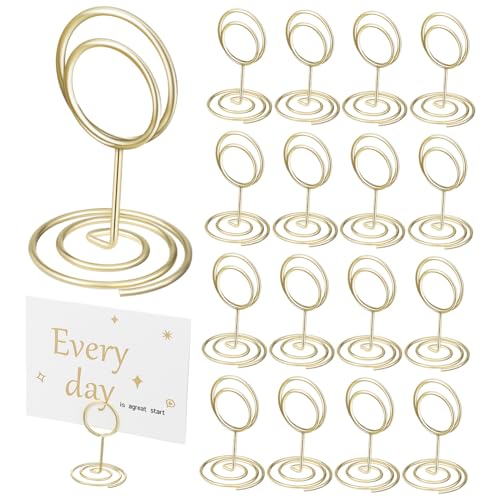 MOTHNUR 20 Stück Mini Tischkartenhalter Gold mit Spiralfuß Stabile Platzkarten Fotoclips für Hochzeit Party Restaurant Elegante Namensschild Menükartenhalter Niedliche Drahtklammerständer von MOTHNUR