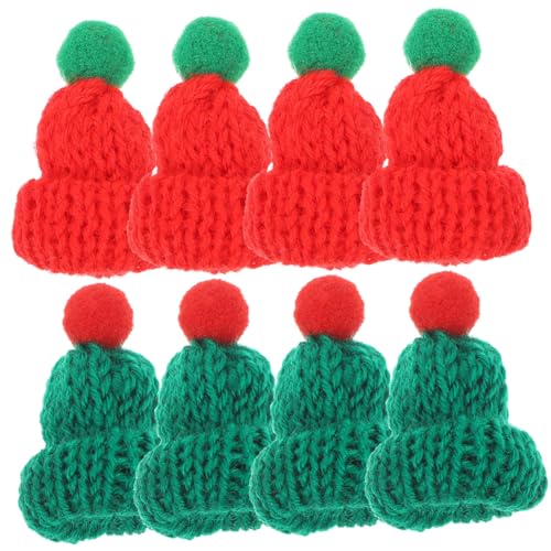 MOTHNUR 20 Stück Teiliges Strick Weihnachtsmützen Handgefertigte Miniatur Deko für Weihnachtsfeiern Rote und Grüne Mützen mit Kontrastbommel für DIY Bastelprojekte und Flaschenverzierung von MOTHNUR
