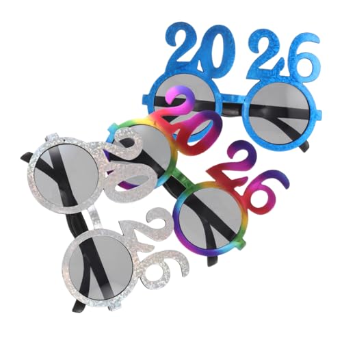 MOTHNUR 3 Stück Teiliges Sonnenbrillen mit Rundem Rahmen Stilvolle Brillen für Happy Year Partydekoration Leichte und Bequeme Nye Partybrillen als Fotorequisiten von MOTHNUR