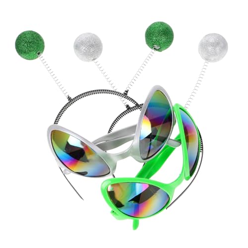 MOTHNUR 4stücke Teiliges Alien-haarband Brille Für Halloween Und Weihnachtsfeiern Bunte Antennen Und Stilvolle Sonnenbrillen Für Erwachsene Für Cosplay Und Themenpartys von MOTHNUR