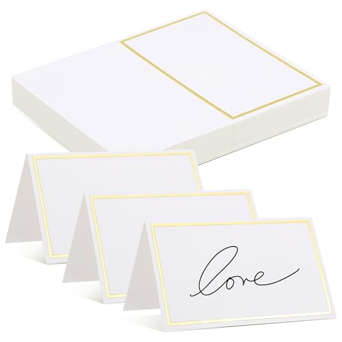 MOTHNUR 40 Stück Tischkarten Blanko mit Goldfolie Rand Tischkärtchen für Hochzeit Party Bankett Beschreibbare Platzkarten für Festliche Tischdekoration von MOTHNUR