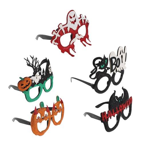 MOTHNUR 5 Stück Halloween Partybrillen mit Lustigen Kürbis Fledermaus Geist und Katzenmotiven Leichte Foto Requisiten für Halloween Dekorationen und Cosplay Komfortabel und für Festliche von MOTHNUR