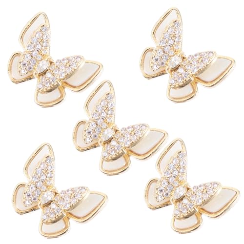 MOTHNUR 5 Stück Teiliges Nagelstuds Doppellagigem Schmetterlingsdesign Goldfarbene Nail Art Charms für Natürliche und Künstliche Nägel Geeignet für Nagelstudio Mädchen DIY Maniküre von MOTHNUR